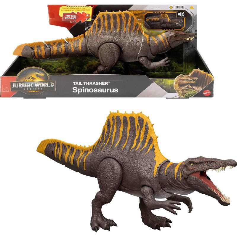 slide 1 of 6, Jurassic World Rebirth Tail Thrasher Spinosaurus Action Figure, Dinosaur Toy with 2 Attack Moves, 1 ct