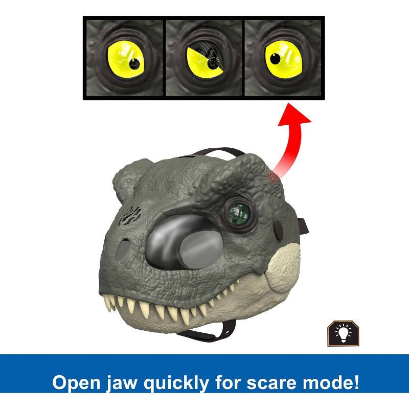 slide 5 of 6, Jurassic World Rebirth T-Rex Rage N Roar Mask with LED Light Up Eyes Feature, 3 Level Effects, 1 ct