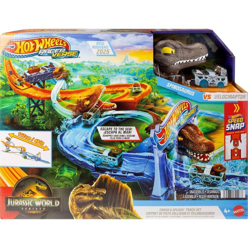slide 5 of 5, Matchbox Jurassic World Hot Wheels Racer Verse Rebirth Crash and Splash Track Set and Die-Cast Dinosaur Toy Car, 1 ct
