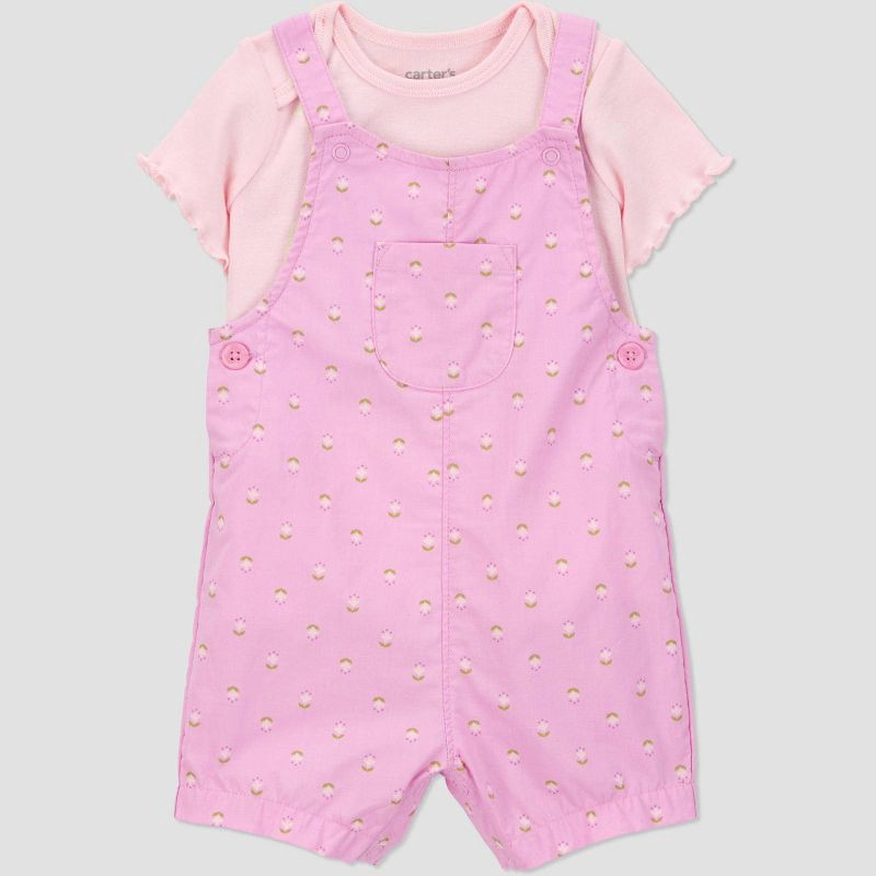 slide 4 of 7, Carter's Just One You® Baby Girls' Geo Shortalls - Purple 3M: 100% Cotton, Floral Pattern, Sleeveless, Crew Neck, Front Pocket, 1 ct