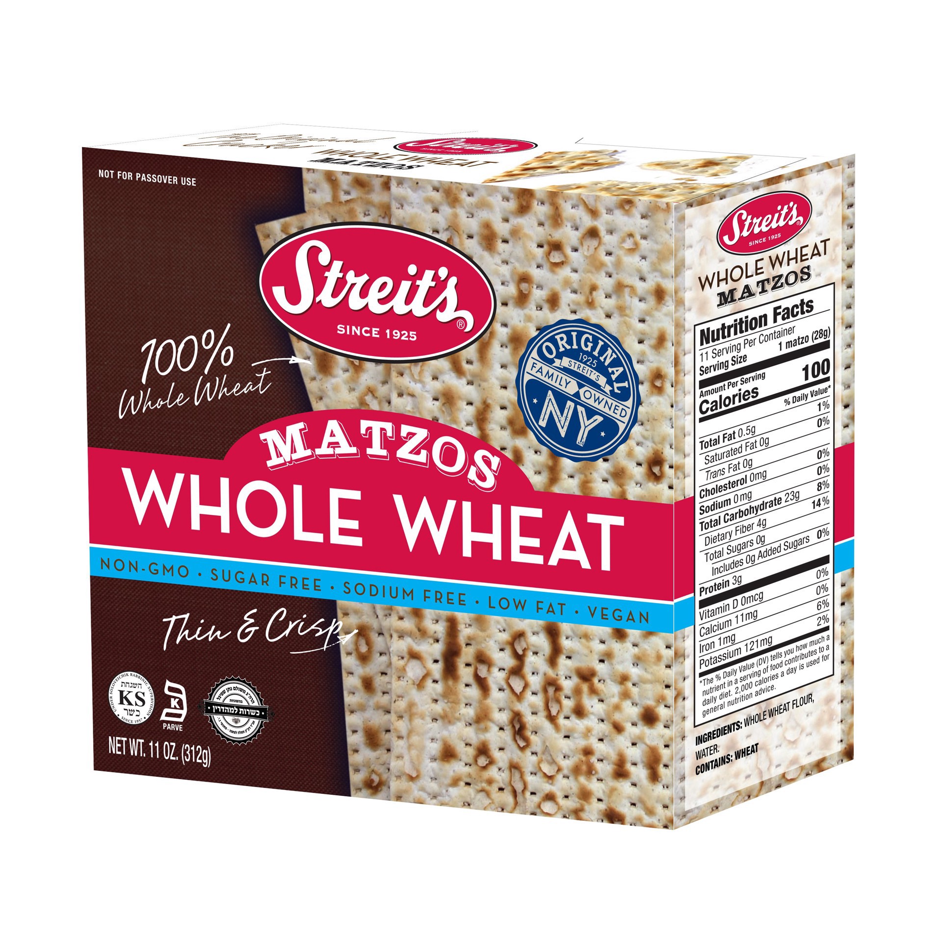 slide 1 of 1, Streit's Passover Whole Wheat Matzos, 11 oz