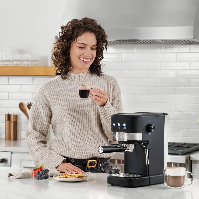 slide 4 of 9, Gourmia 15 Bar Espresso Maker with Powerful Frothing Wand – Black: 1500W, 30oz Capacity, Electric, Hand Wash, 30 oz