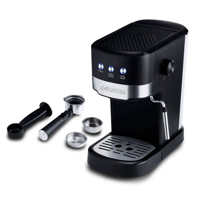 slide 5 of 9, Gourmia 15 Bar Espresso Maker with Powerful Frothing Wand – Black: 1500W, 30oz Capacity, Electric, Hand Wash, 30 oz
