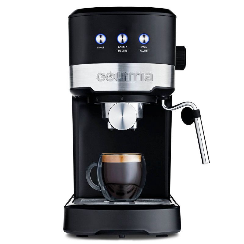 slide 1 of 9, Gourmia 15 Bar Espresso Maker with Powerful Frothing Wand – Black: 1500W, 30oz Capacity, Electric, Hand Wash, 30 oz