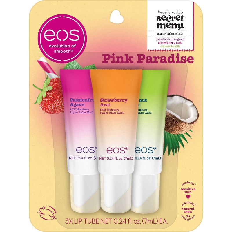 slide 1 of 6, eos 24H Moisture Super Balm Minis - Pink Paradise - 0.72 fl oz/3pk, 0.72 fl oz, 3 ct