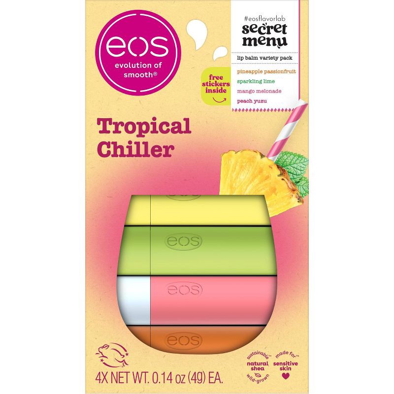 slide 1 of 7, eos Limited Edition Lip Balm Variety Pack - Tropical Chiller - 0.56oz/4pk, 0.56 oz, 4 ct