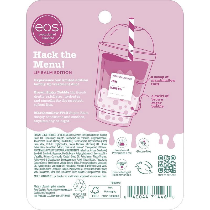 slide 2 of 7, eos Brown Sugar Bubble Scrub/Marshmallow Fluff Super Lip Balm Blister - 0.84oz, 0.84 oz