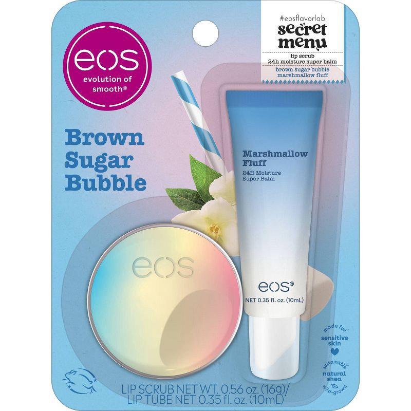 slide 1 of 7, eos Brown Sugar Bubble Scrub/Marshmallow Fluff Super Lip Balm Blister - 0.84oz, 0.84 oz