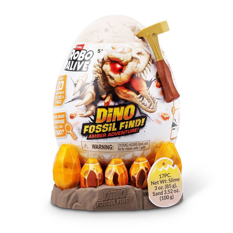 slide 3 of 8, Robo Alive Fossil Find Amber Adventure by ZURU: Dinosaur Figure Playset with 6 Pieces, 6 ct