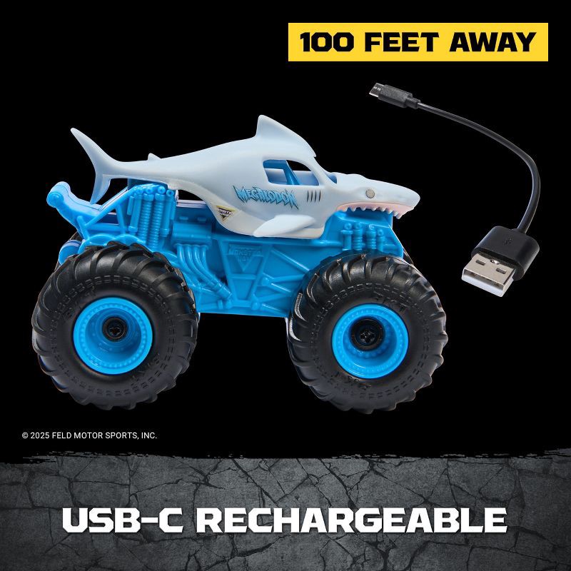 slide 6 of 8, Monster Jam Megalodon Remote Control Monster Truck with Ramp 1:64 Scale, 1 ct