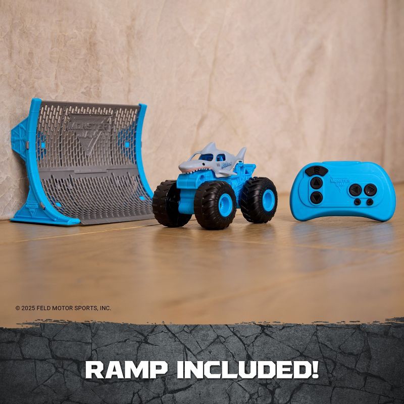 slide 7 of 8, Monster Jam Megalodon Remote Control Monster Truck with Ramp 1:64 Scale, 1 ct