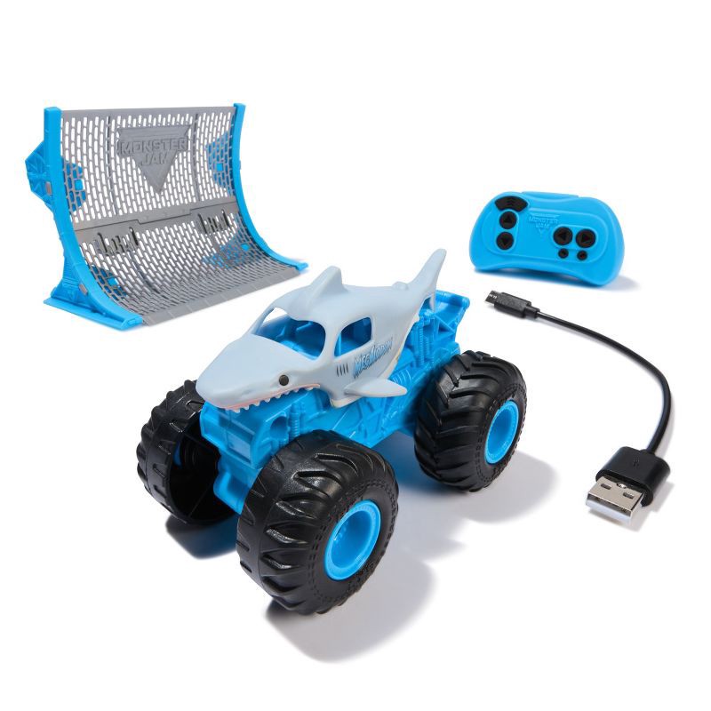 slide 1 of 8, Monster Jam Megalodon Remote Control Monster Truck with Ramp 1:64 Scale, 1 ct