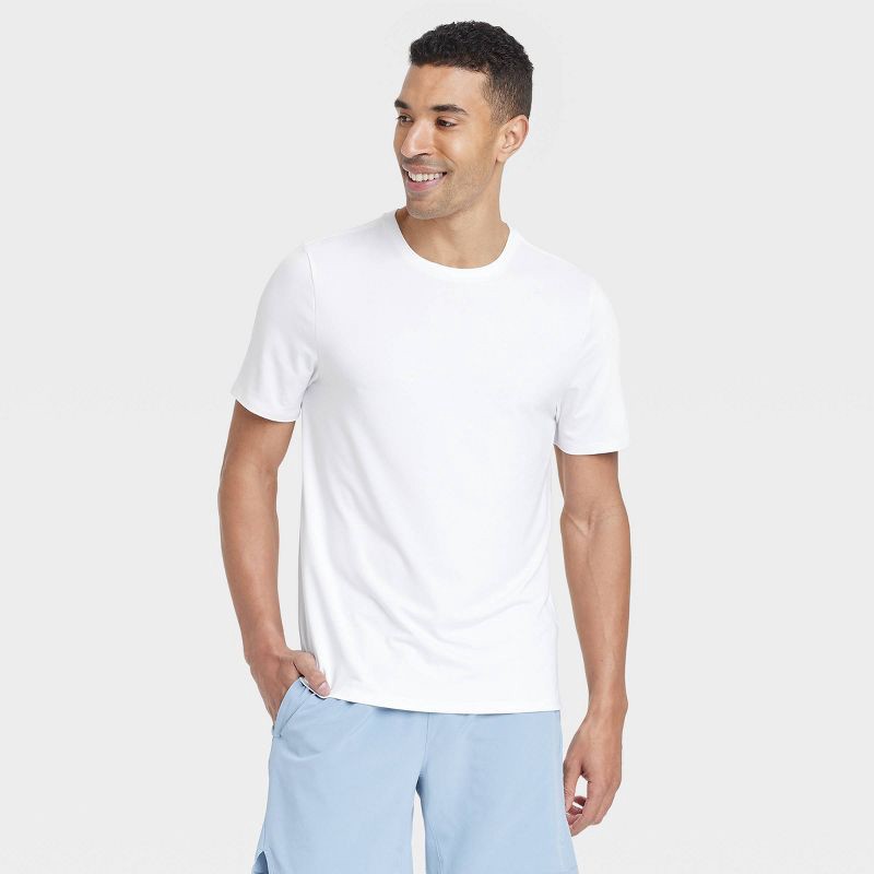 slide 1 of 3, Men's Short Sleeve Performance T-Shirt - All In Motion™ White L: Moisture Wicking, Quick Dry, Jersey Fabric, 1 ct