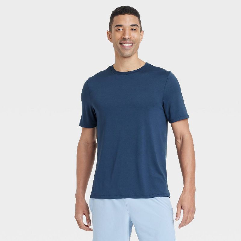 slide 1 of 3, Men's Short Sleeve Performance T-Shirt - All In Motion™ Navy Blue M: Moisture Wicking, Quick Dry, Jersey, 1 ct