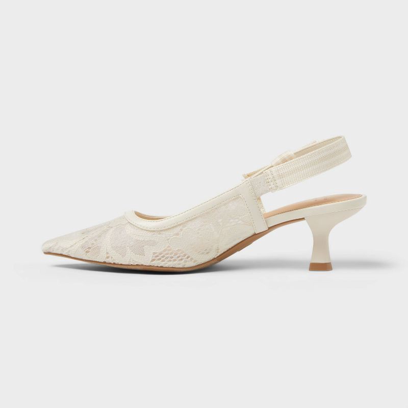 slide 2 of 3, Women's Milan Slingback Pumps - A New Day™ Cream 6.5: Stiletto Heel, Cushioned Insole, Pointed Toe, 1 ct