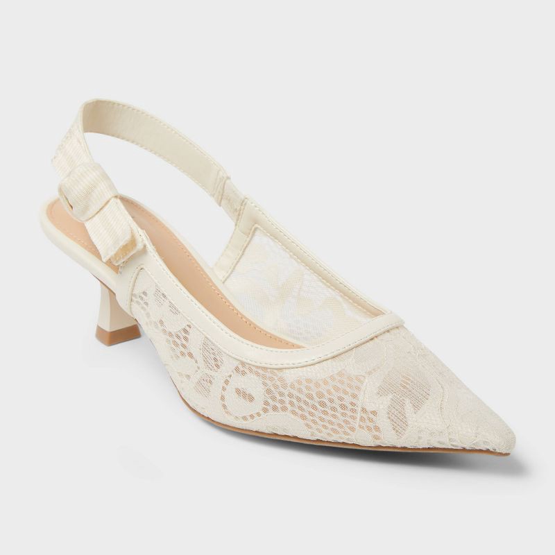 slide 1 of 3, Women's Milan Slingback Pumps - A New Day™ Cream 6.5: Stiletto Heel, Cushioned Insole, Pointed Toe, 1 ct