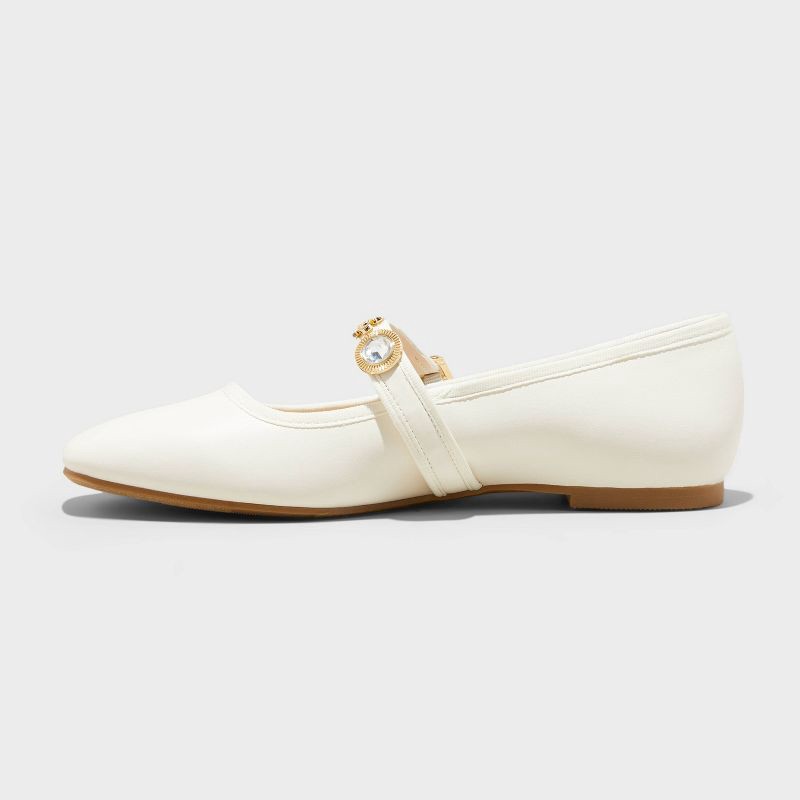 slide 2 of 4, Women's Rebecca Embellished Strap Mary Jane Flats with Memory Foam Insole - A New Day™ Ivory 8.5: Buckle Closure, Textured Outsole, 1 ct
