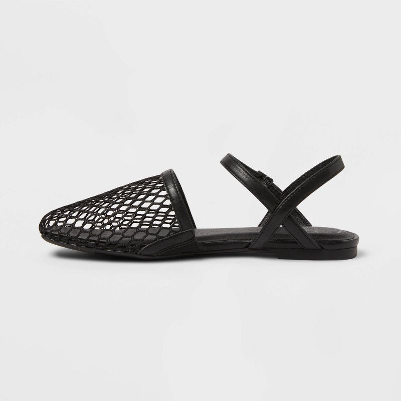 slide 2 of 4, Women's Vanna Fishnet Slingback Flats with Memory Foam Insole - A New Day™ Black 8: Mesh Almond Toe, Buckle Closure, 1 ct