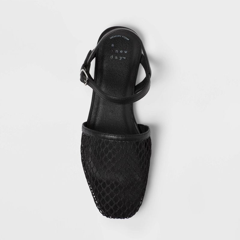 slide 3 of 4, Women's Vanna Fishnet Slingback Flats with Memory Foam Insole - A New Day™ Black 8: Mesh Almond Toe, Buckle Closure, 1 ct