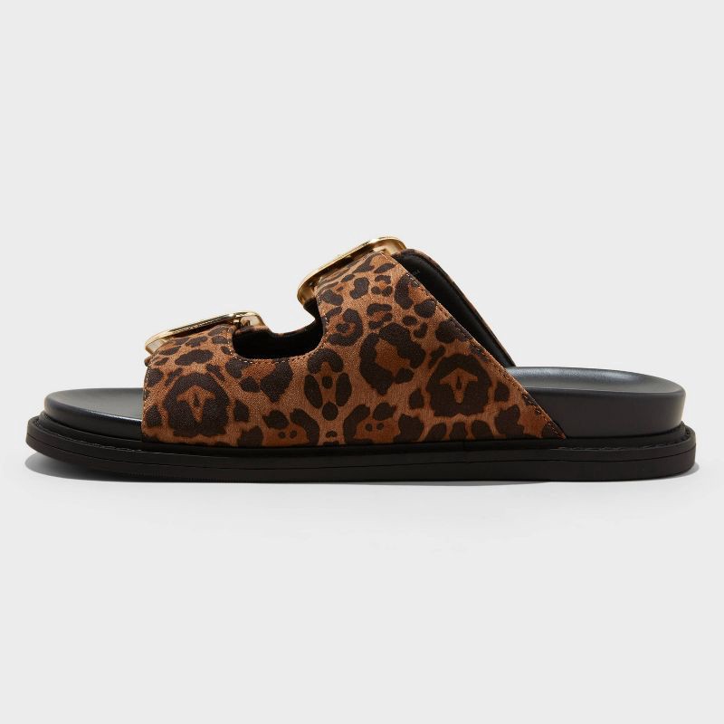 slide 2 of 4, Women's Collin Slide Sandals - Universal Thread™ Brown Leopard 8.5: Faux Suede, Contoured Footbed, Open Toe, 1 ct