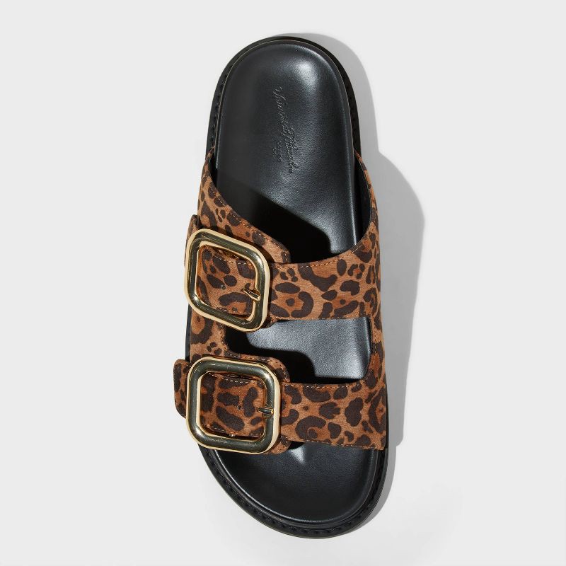slide 3 of 4, Women's Collin Slide Sandals - Universal Thread™ Brown Leopard 8.5: Faux Suede, Contoured Footbed, Open Toe, 1 ct