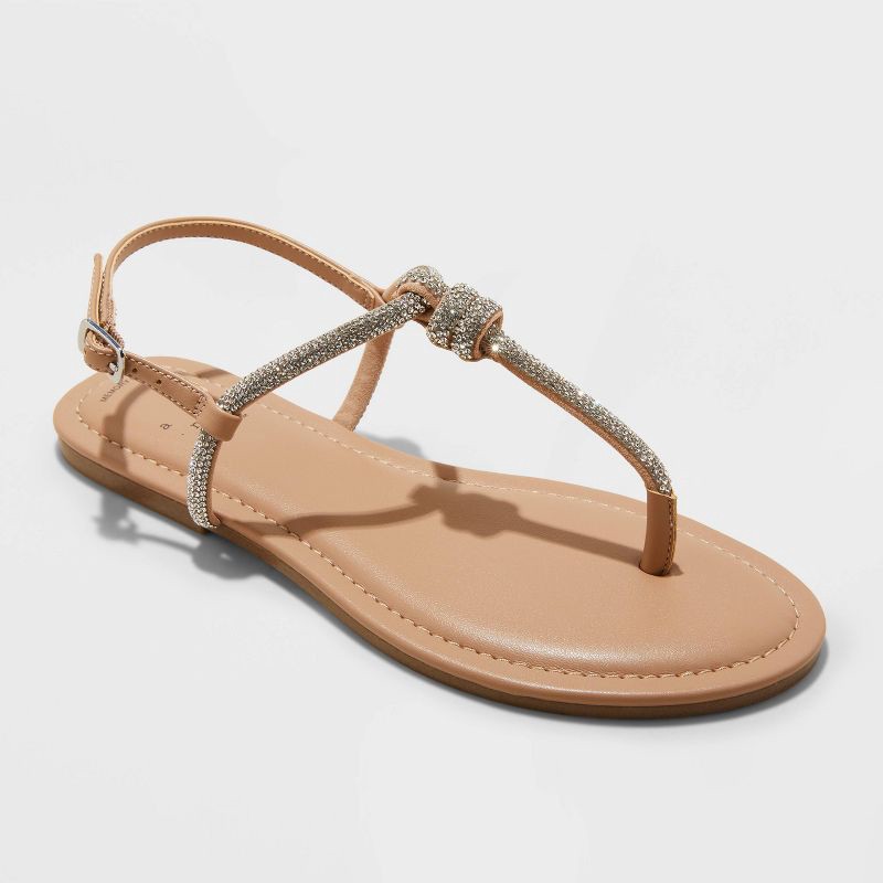 slide 1 of 4, Women's Aleena Thong Sandals - A New Day™ Silver 6.5: Adjustable Buckle, Open Toe, Faux Suede, 1 ct