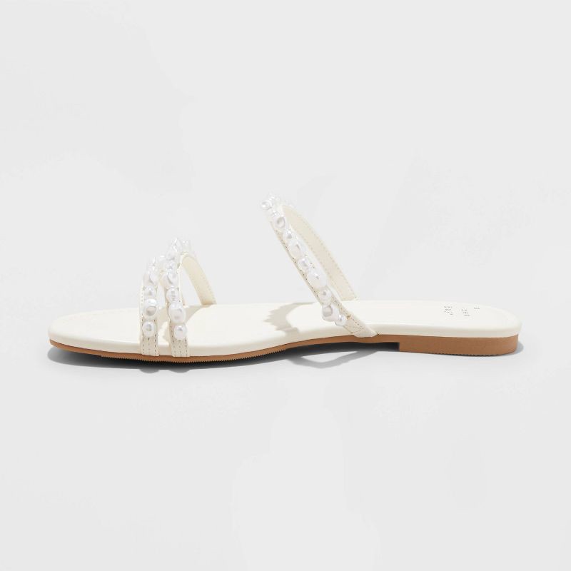 slide 2 of 4, Women's Aida Strappy Sandals - A New Day™ Ivory 8.5: Slip-On Open Toe Slides, Textured Outsole, 1 ct