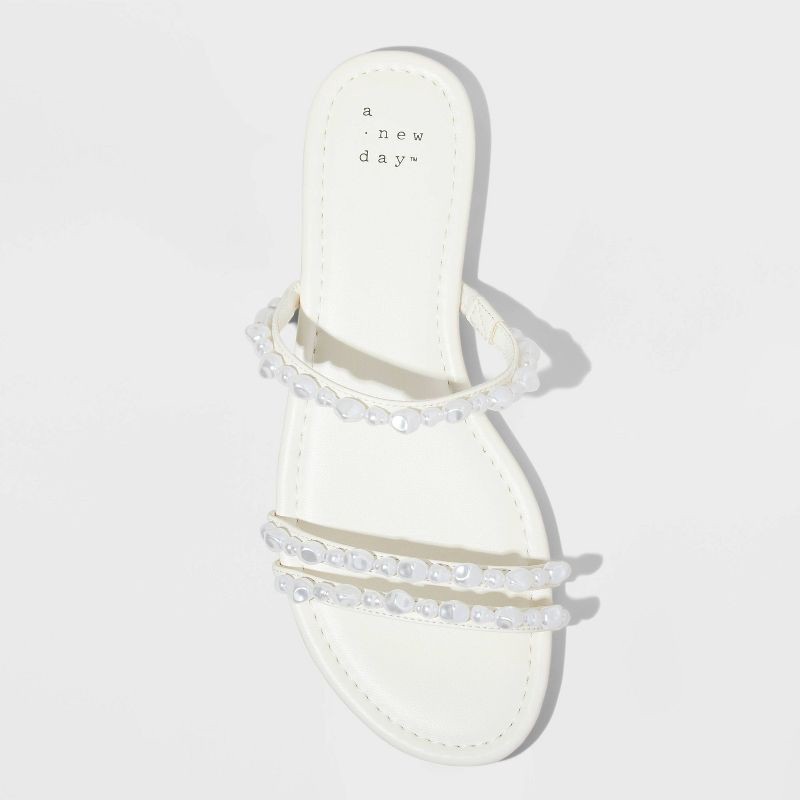 slide 3 of 4, Women's Aida Strappy Sandals - A New Day™ Ivory 8.5: Slip-On Open Toe Slides, Textured Outsole, 1 ct