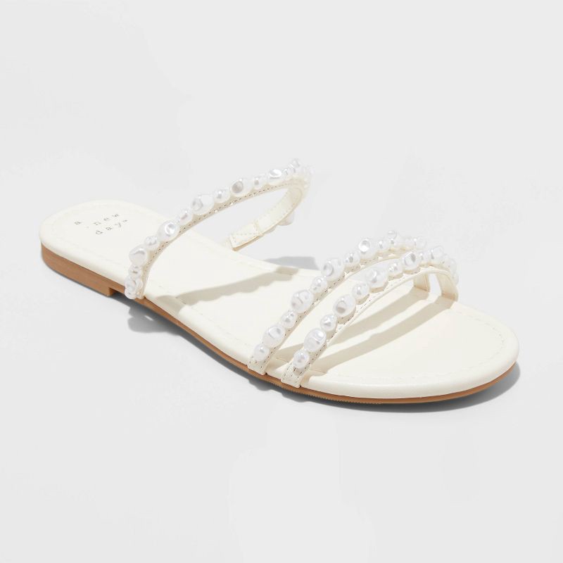 slide 1 of 4, Women's Aida Strappy Sandals - A New Day™ Ivory 8.5: Slip-On Open Toe Slides, Textured Outsole, 1 ct