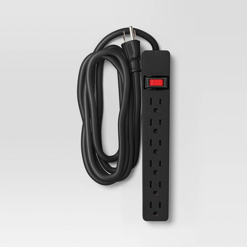 slide 2 of 3, 8' 6 Outlet Indoor Power Strip Black – Dealworthy™: 15A, 1875W, 14 AWG, 8ft Extension Cord, 3 Conductors, 8 ft