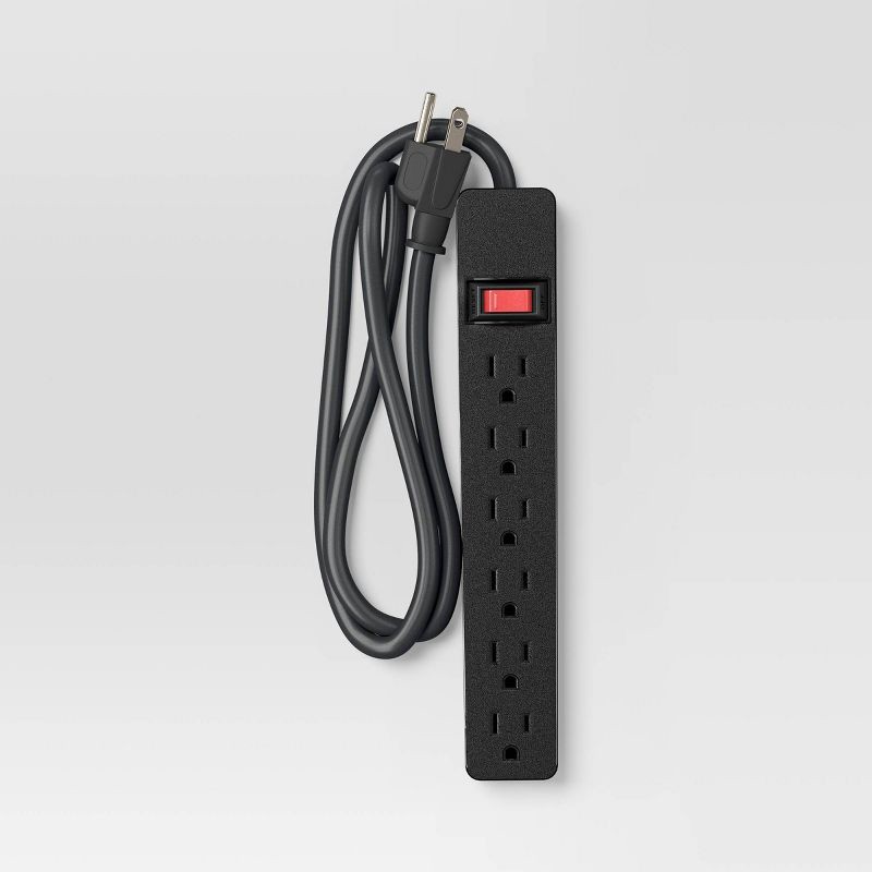slide 2 of 3, 3' 6 Outlet Indoor Power Strip Black – Dealworthy™: 15A, 1875W, 14 AWG, 8ft Extension Cord, 3 Conductors, 8 ft