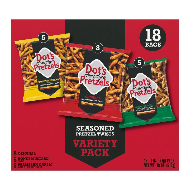 slide 5 of 7, Dot's Homestyle Pretzels Snack Variety Pack -18oz/18ct, 18 oz, 18 ct
