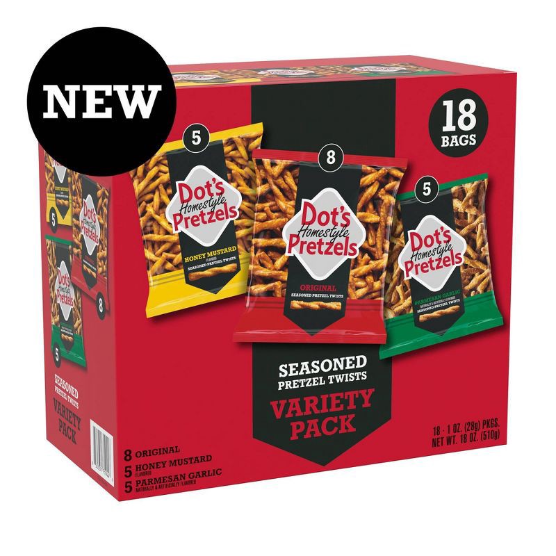 slide 2 of 7, Dot's Homestyle Pretzels Snack Variety Pack -18oz/18ct, 18 oz, 18 ct