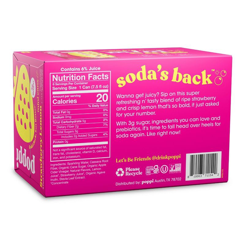 slide 2 of 8, poppi Strawberry Lemon Prebiotic Soda - 6PK/7.5 oz Mini Cans, 6 ct; 7.5 fl oz