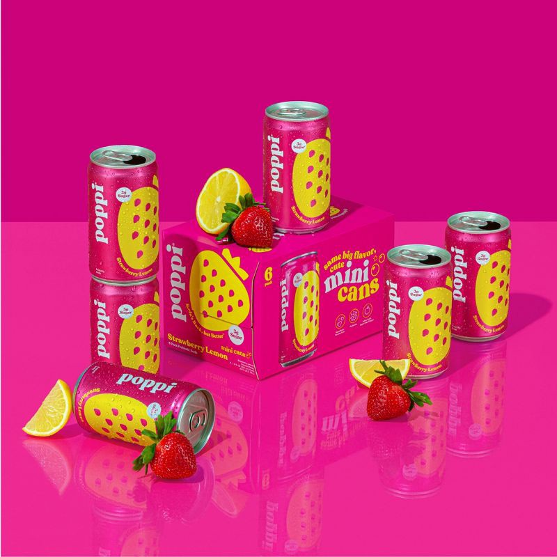 slide 3 of 8, poppi Strawberry Lemon Prebiotic Soda - 6PK/7.5 oz Mini Cans, 6 ct; 7.5 fl oz