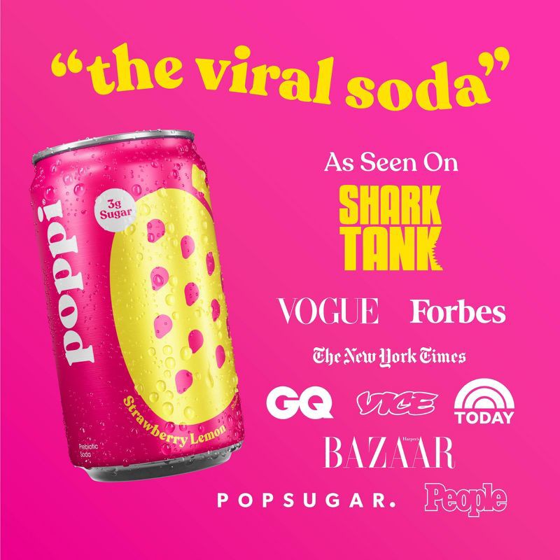 slide 5 of 8, poppi Strawberry Lemon Prebiotic Soda - 6PK/7.5 oz Mini Cans, 6 ct; 7.5 oz