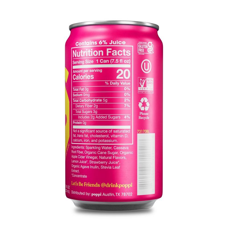 slide 6 of 8, poppi Strawberry Lemon Prebiotic Soda - 6PK/7.5 oz Mini Cans, 6 ct; 7.5 fl oz