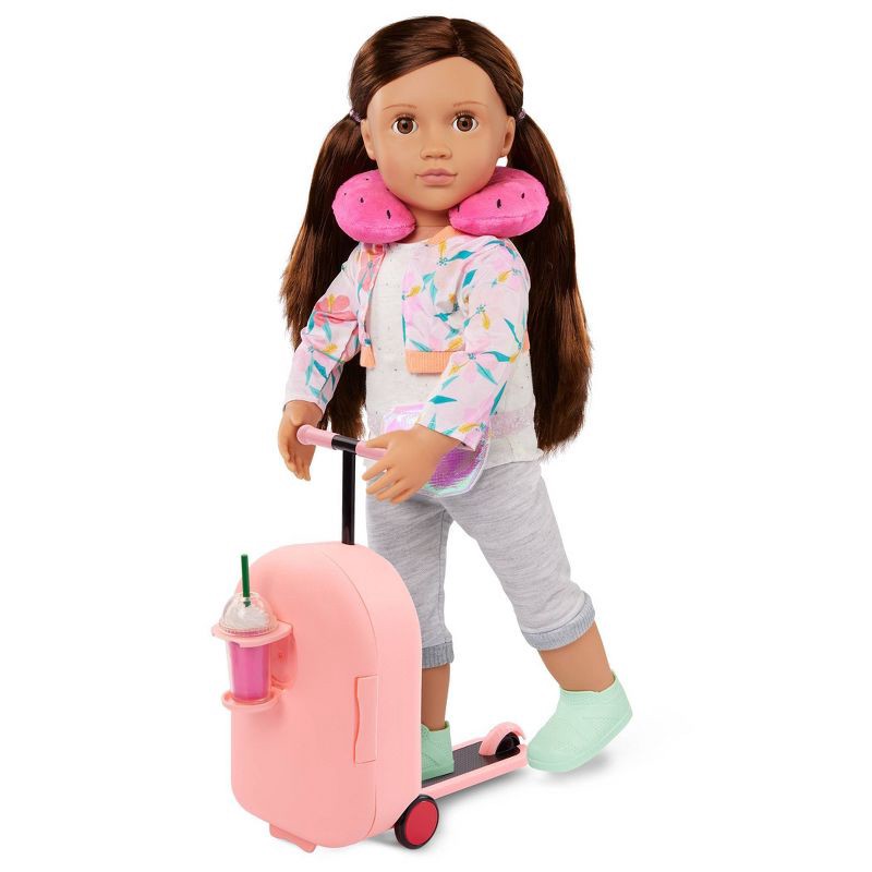 slide 2 of 7, Our Generation Packed for Adventures Pink Luggage Scooter Suitcase & Accessories Set for 18" Dolls: 20-Piece Travel Set, 1 ct