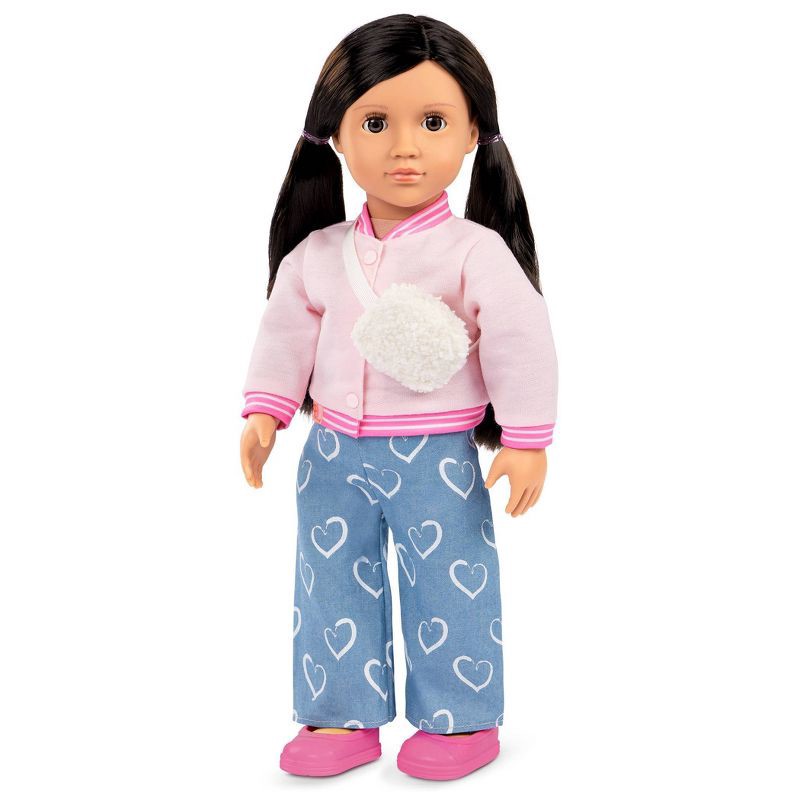 slide 2 of 7, Our Generation School Sweetheart Pink Varsity Jacket Outfit for 18" Dolls: Plastic & Polyester 5-Piece Apparel Set, 1 ct