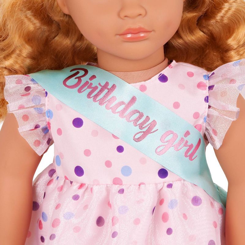 slide 3 of 5, Our Generation Esme 18" Doll with Pink Birthday Party Dress & Accessories: Blonde Hair, Green Eyes, Fashion Doll, 1 ct