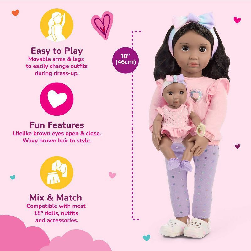 slide 4 of 10, Our Generation Tayla & Shae 18" Babysitter Doll & Baby Doll Sister with Accessories Playset: Brown Curly Hair, Plastic Materials, 1 ct