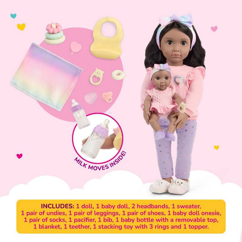 slide 5 of 10, Our Generation Tayla & Shae 18" Babysitter Doll & Baby Doll Sister with Accessories Playset: Brown Curly Hair, Plastic Materials, 1 ct