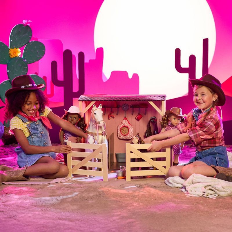 slide 2 of 8, Our Generation Callie with Hair Play Foal 18" Doll & Horse Accessory Set: Plastic & Polyester, Wavy Blonde Hair, Blue Eyes, 1 ct