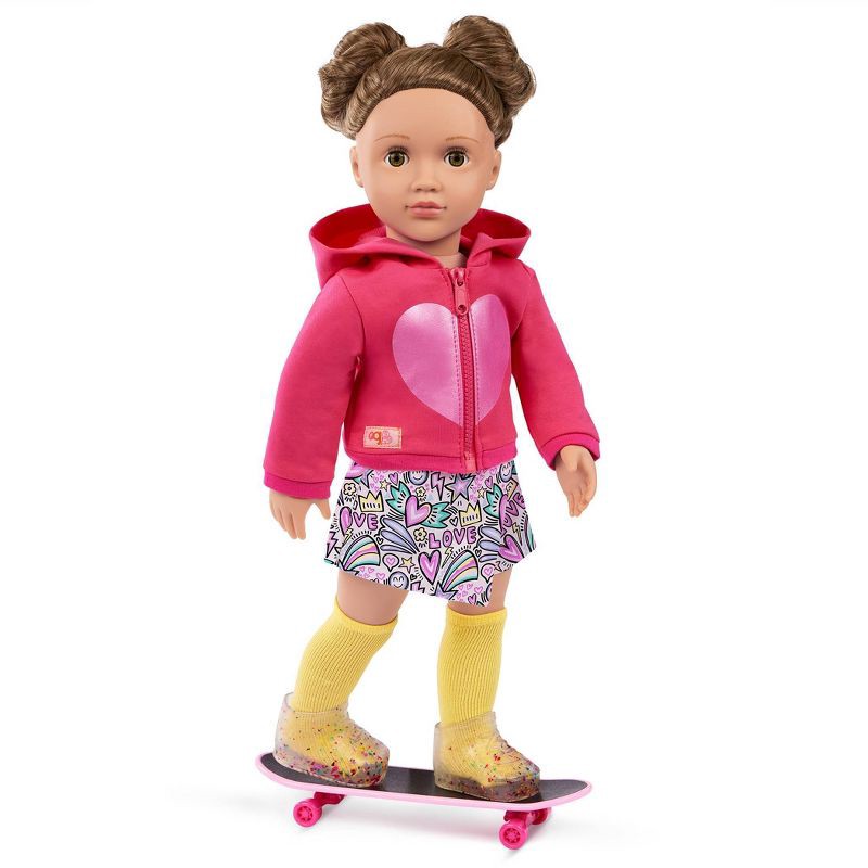 slide 2 of 7, Our Generation Skate Into Fun Outfit with Skateboard & Stickers Accessories for 18" Dolls: 8-Piece Sports Clothing Set, 1 ct