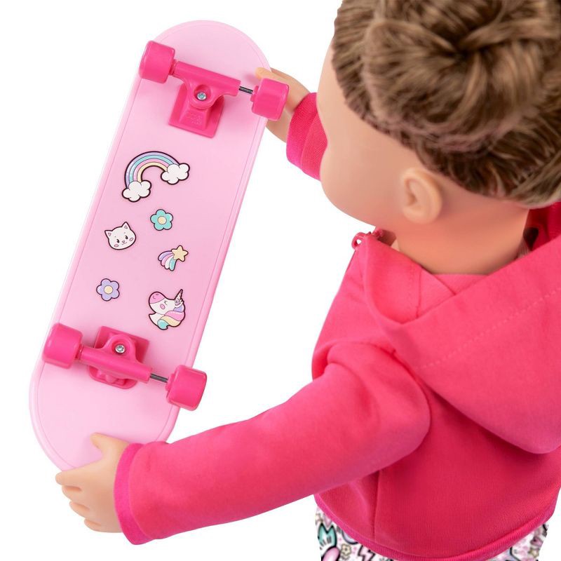 slide 5 of 7, Our Generation Skate Into Fun Outfit with Skateboard & Stickers Accessories for 18" Dolls: 8-Piece Sports Clothing Set, 1 ct