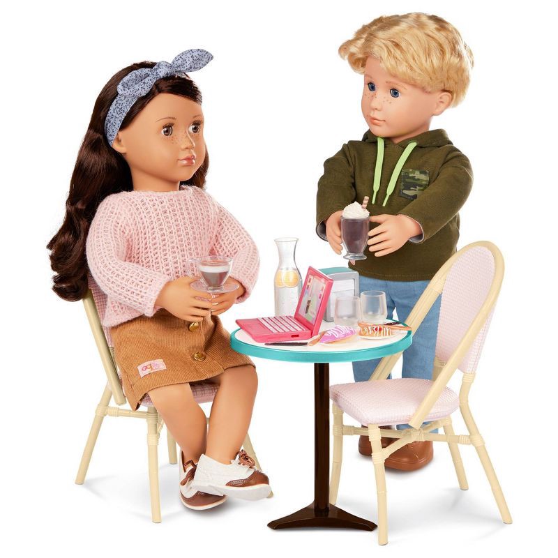 slide 2 of 5, Our Generation Sweet Café Set Table & Chairs Furniture & Dining Accessories for 18" Dolls: Fits 18-Inch Dolls, Play Food, 1 ct