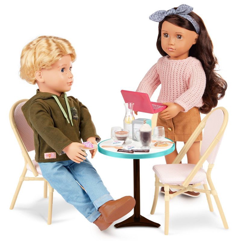slide 3 of 5, Our Generation Sweet Café Set Table & Chairs Furniture & Dining Accessories for 18" Dolls: Fits 18-Inch Dolls, Play Food, 1 ct