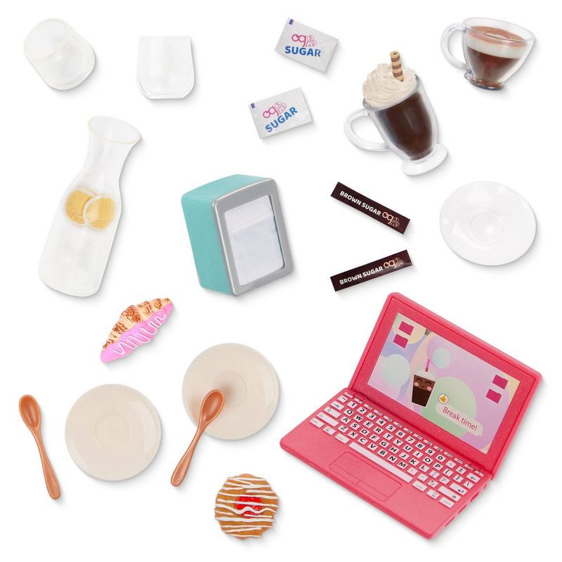 slide 5 of 5, Our Generation Sweet Café Set Table & Chairs Furniture & Dining Accessories for 18" Dolls: Fits 18-Inch Dolls, Play Food, 1 ct