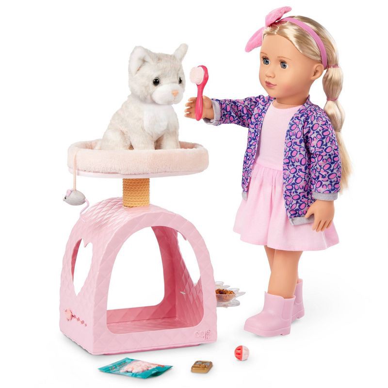 slide 2 of 6, Our Generation Purrfect Retreat Pink Cat House Tree Condo with Bed, Pet Plush Kitten & Accessories for 18" Dolls: 11-Piece Play Set, 1 ct