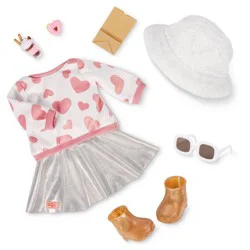 Our Generation Furry Fun Heart-Print Sweater & Skirt Outfit with Accessories for 18" Dolls
